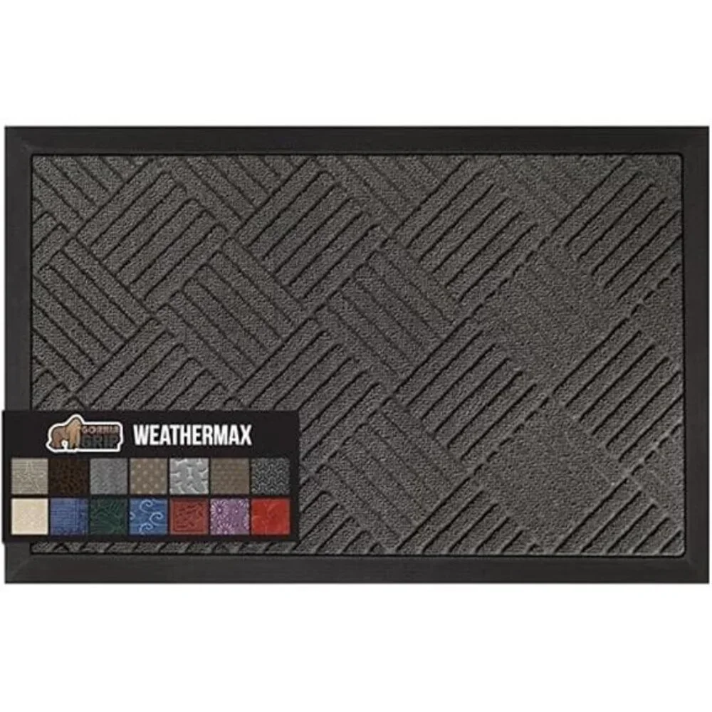 100% Waterproof All-Season WeatherMax Doormat, Durable Natural Rubber, Stain